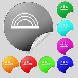 彩虹图标符号 套用8个多色圆环按钮 贴纸 矢量背景图片