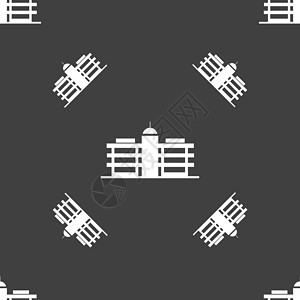 商务中心图标标志 灰色背景上的无缝模式 韦克托摩天大楼投资省会办公室银行界面房子标识财产总部设计图片