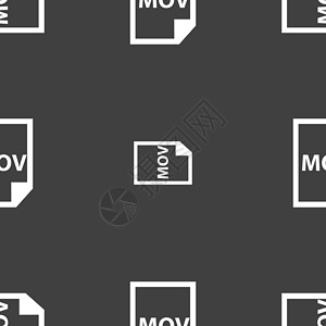 mov 文件格式图标符号 灰色背景上的无缝模式 韦克托办公室用户视频文档插图推介会网络电影动画片数据背景图片