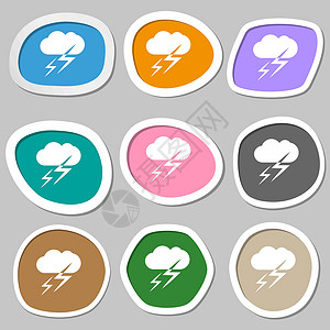 雷雨天气图标气象图标符号 多彩纸贴纸 矢量设计图片