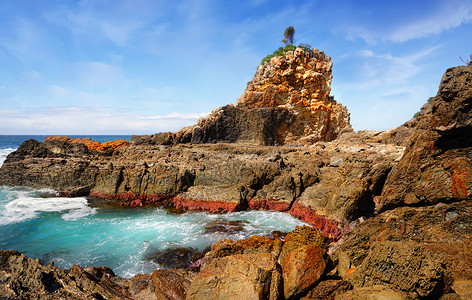 澳大利亚  一棵树岩  组织侵蚀海景环境地质学一棵树岩石扦插海洋自然风景背景
