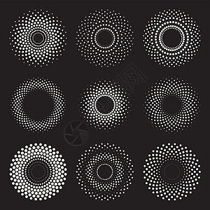 森伯斯特包矢量径向渐变半色调森伯斯特圆形状点画设计元素织物窗饰叶序装饰正方形马赛克黑色打印风格纺织品插画