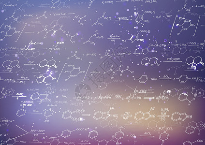 科学配方模糊紫色背景的对等化学方程式和配方公式插画