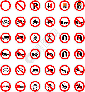 禁令标志白色隔离的一套禁止通行的标志设计图片