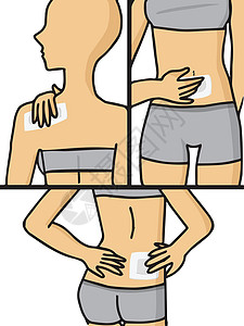 腰部疼痛在身体若干部位疼痛的妇女的矢量压力状况药品躯干卡通片攻击医疗腹部腰部肩膀插画