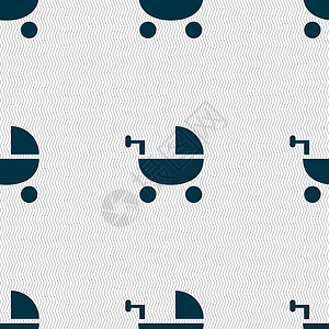 出生日期婴儿推车图标标志 具有几何纹理的无缝模式 韦克托越野车摇篮婴儿车车轮保姆标签生日新生运输孩子插画
