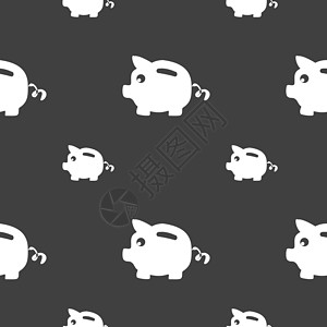 白猪存钱罐图标标志 灰色背景上的无缝模式 韦克托阴影制品储蓄硬币债务现金银行业投资陶瓷按钮设计图片