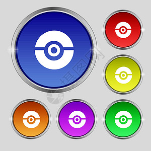 日本妖怪pokeball 图标符号 亮彩色按钮上的圆形符号 矢量设计图片