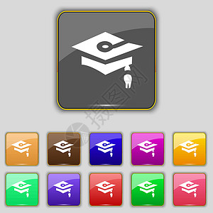 毕业图标标志 为您的站点设置十一个彩色按钮 韦克托帽子仪式知识流苏文凭学习庆典插图成就成功背景图片