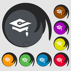 毕业图标标志 八个彩色按钮上的符号 韦克托背景图片