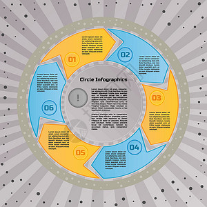 没完没了圆形信息图表设计模板艺术小册子蓝色圆圈示例网络环形黄色文本商业设计图片