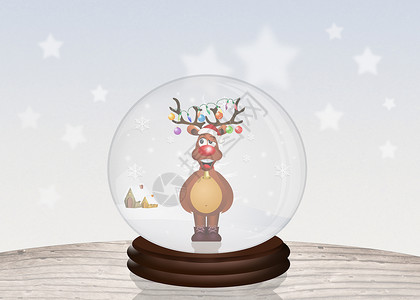 圣诞水晶球插图展示牛角哺乳动物圆形驯鹿新年庆典水晶明信片背景图片