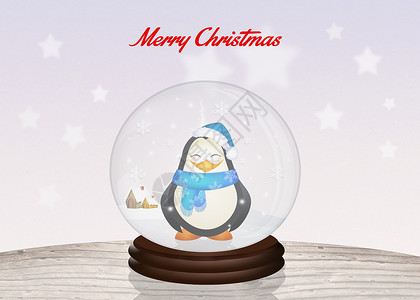 圣诞水晶球插图庆典水晶圆形明信片新年展示礼物企鹅背景图片
