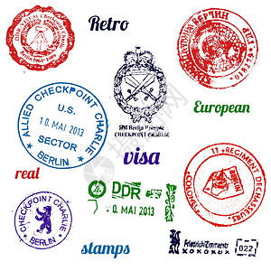 穿越欧洲毛笔字一套真正的柏林墙邮票安全穿越边界收藏纹章假期旅游商业部门飞机场插画