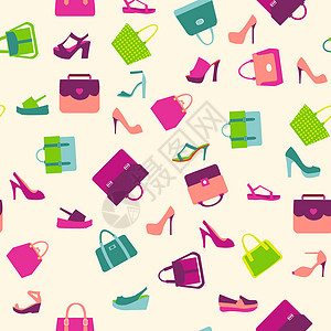 包平面素材妇女手提袋和暑期鞋裤插画