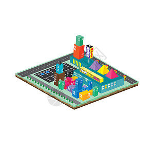 象数块卡通世界等距游戏街道办公室插图卡通片建筑城市背景图片