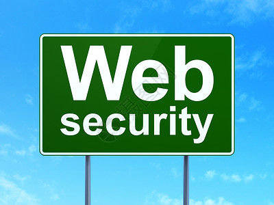 web3d道路标志背景上的保护概念 Web 安全路标攻击别针天空3d犯罪招牌政策技术木板背景