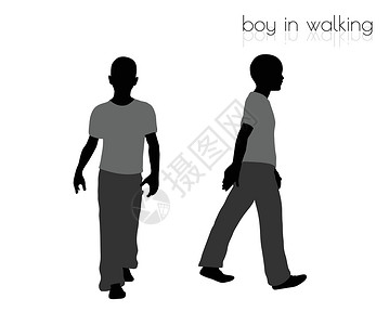 男孩在白色背景下行走姿势口号男性插图阴影黑色剪影喧嚣流浪汉孩子远足设计图片