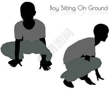 坐在白色背景上的男孩男性插图姿势男生阴影冒充剪影孩子背景图片