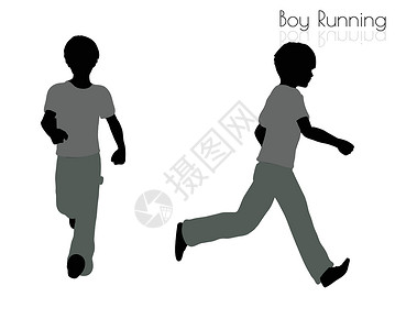 在跑步的孩子男孩在白色背景上的跑步姿势插图男生阴影旅行运动短跑男性孩子剪影冒充设计图片