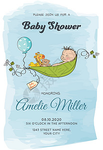 生日趴体可爱的男孩婴儿淋浴卡插画