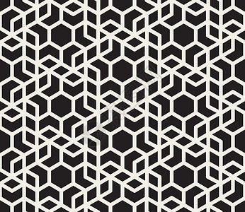矢量无缝黑白六角几何网格模式正方形马赛克漩涡蕾丝格子墙纸织物包装打印六边形背景图片