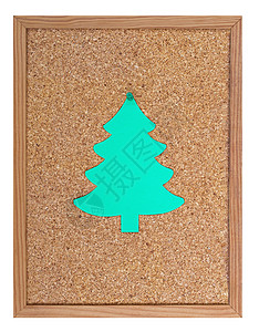 带圣诞树的平板刻字愿望圣经木头绿色软木清单框架背景图片