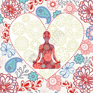 禅佛修心美丽背景 有露露姿势的心形瑜伽插画