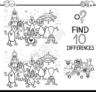着色素的差异活动教育填色本染色解决方案孩子们插图幼儿园黑与白绘画外星人背景图片