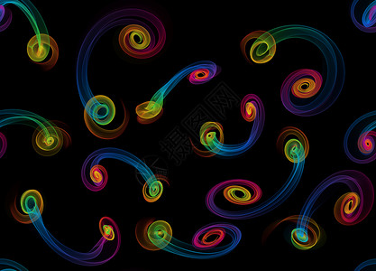 彩虹横线和圆圈的花朵环绕着黑暗摘要背景 无缝说明模式艺术辉光力量墙纸生活丝绸生长海浪运动框架背景图片