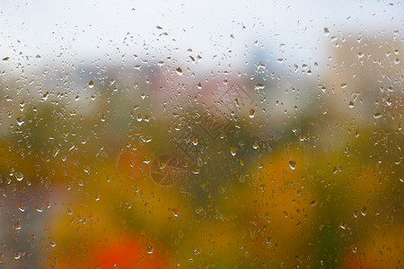 秋雨玻璃黄色窗户橙子雨滴背景图片