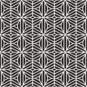 矢量无缝黑色和白色民族几何花卉图案格子单线包装网格长方形织物创造力条纹对角线墙纸背景图片