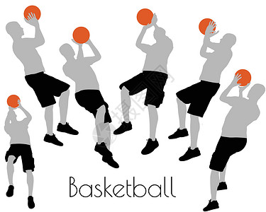 篮球赛事剪影男子在篮球姿势在白色背景上球员冒充团队插图法庭阴影剪影水平黑色男人插画