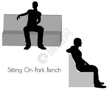 长椅剪影坐在公园长椅上的男人在白色背景上摆姿势插画