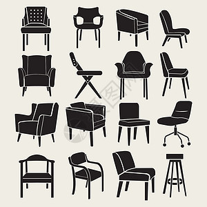 黑色凳子室内家具图标的椅子轮椅休光灯插画