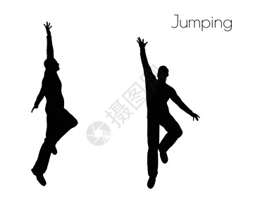 男人在跳跃动作的姿势冒充男性跳绳剪影阴影插图飞跃背景图片