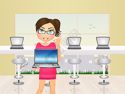 网吧女孩电脑互联网屏幕娱乐休息网络技术社交社会饮料背景图片