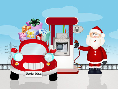 圣诞老人的机器为幸福提供燃料运输庆典汽油油泵礼物插图背景图片