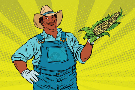 核心肌群玉米在 co 上的非洲裔美国农民插画