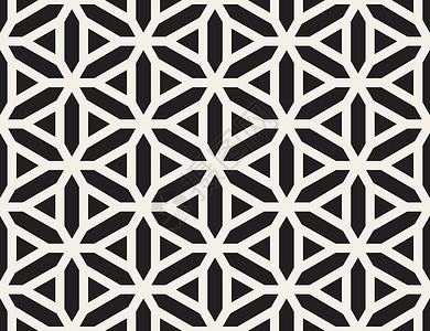 矢量无缝黑色和白色线条网格模式纺织品漩涡打印镶嵌星星六边形格子对角线窗饰路面背景图片
