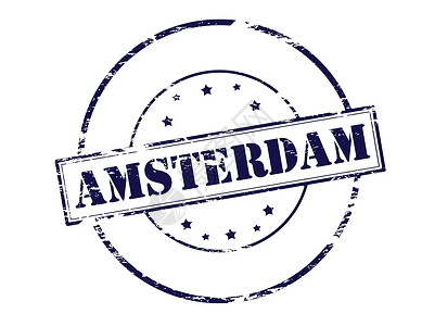 阿姆斯特丹蓝色橡皮圆形星星邮票矩形墨水插画