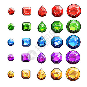 水晶ICON宝石和钻石图标集收藏玻璃石头物品礼物奢华水晶紫色插图红宝石背景