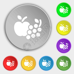 苹果8手机样机水果网络图标符号 8个平板按钮上的符号 矢量插画