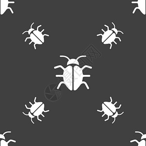 BugVirus 图标标志 灰色背景上的无缝模式 韦克托按钮质量徽章漏洞警卫插图昆虫甲虫圆圈螨虫背景图片