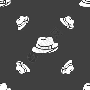 牛仔帽帽子图标标志 灰色背景上的无缝模式 韦克托头饰厨师学生插图流苏牛仔按钮丝带研究生砂浆设计图片