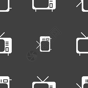 高清电视机主图电视图标标志 灰色背景上的无缝模式 韦克托纯平播送信号插图屏幕手表展示渠道宽屏视频插画