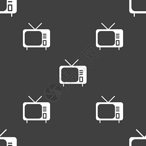 液晶电视机电视图标标志 灰色背景上的无缝模式 韦克托监视器电影信号手表电视节目展示视频播送技术天线插画