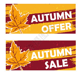 秋季出价和销售 用秋叶打的横幅标语高清图片