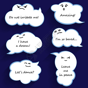 卡通云泡气泡蓝色演讲横幅白色贴纸网络情感艺术插图背景图片