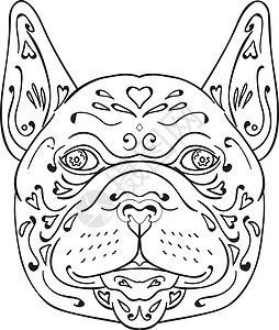 牛头犬夹法国牛头犬Mandala插图平衡斗牛犬野生动物图案动物犬类径向艺术品几何学插画